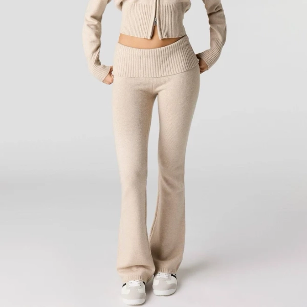 Knit Foldover Waist Flare Pant