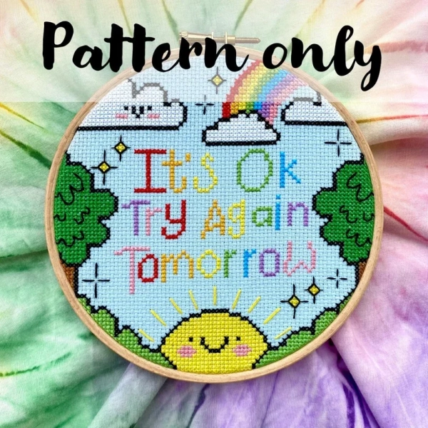 It's Ok Try Again Tomorrow - Cross Stitch Pattern. Kellylou. Modern Fun Counted Cross Stitch.