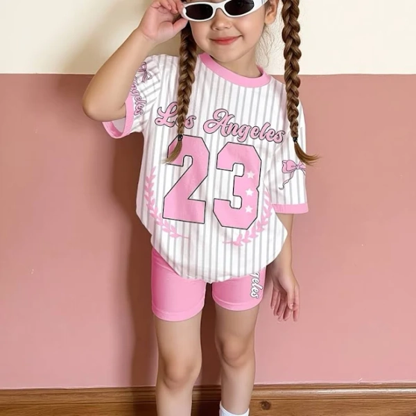 Girls' Slim-Fit Loose T-Shirt and Shorts Set