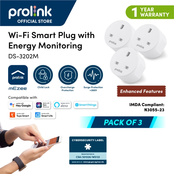 Prolink 13A socket Wi-Fi Smart Plug with Energy Monitoring - compatible with Alexa speaker, Google Assistant, mEzee app / Smart Home