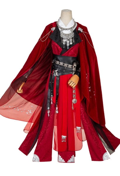 Tian Guan Ci Fu Heaven Official's Blessing Desparate Ghost King Hua Cheng Nether Song Crossing Collar Hanfu Chinese Traditional Cosplay Costume Full Set with Armguard Groups and Neck Accessory