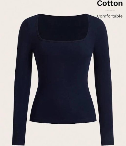 SHEIN Solid Square Neck Tee,XS