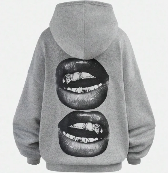 SHEIN Teenage Youth Junior Oversized Lip Print Hoodie