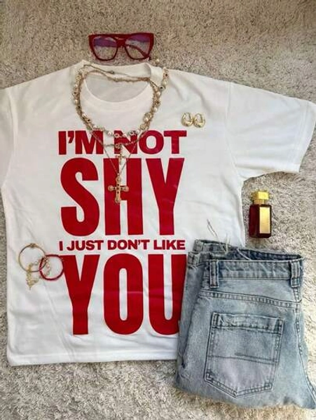 Glimmora White Ink Print Oversized Round Neck Short Sleeve T-Shirt