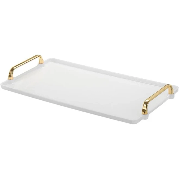 16.1" X 8.7" Modern Rectangular Decorative Tray Jewelry Platter White