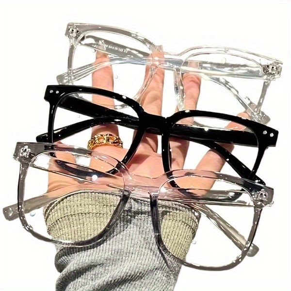3 pairs of unisex anti-blue glasses - fashionable campus style, clear black frame, facial finishing design, Digital Device Use, Minimalist Eyewear, Durable Lenses, Lightweight Frames, Office Workers, Digital Users