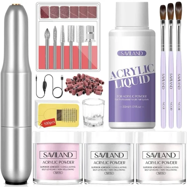 Acrylic Nail Kit with Drill: Professional Nails Kit Acrylic Set for Beginners with Everything White Pink Clear Acrylic Powder and Liquid Set Brushes