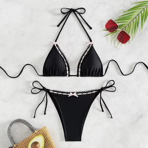 Sexy Bikini Bathing Suit Women Patchwork Bowknot Triangle Lace Up Micro Bikini 2025 Summer New Split Beachwear 2 Piece Swimsuit - AliExpress 