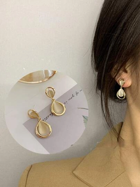 topshiny 1 Paio di Orecchini Pendenti Stile Coreano Minimalista con Goccia in Pietra ad Occhio di Gatto per Donne, Orecchini Lunghi a Goccia Geometrici Carini, Accessorio di Moda per Outfit Quotidiani e Feste