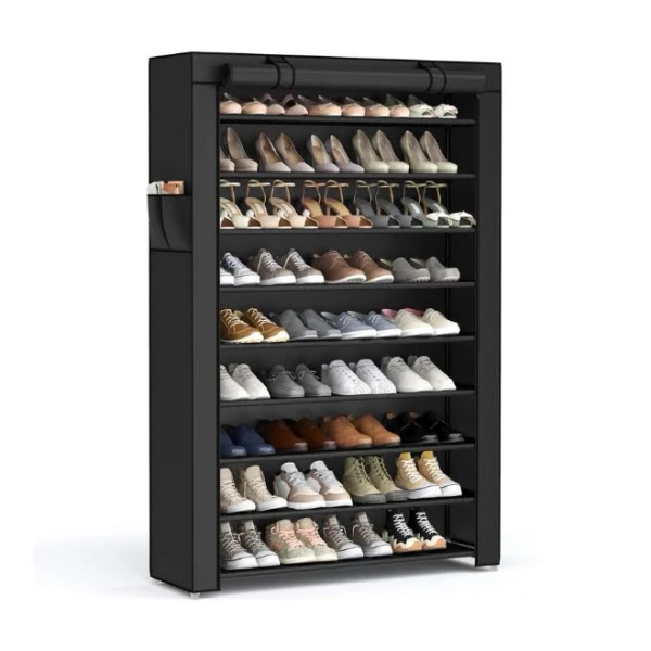 SONGMICS 10-Tier Shoe Tower Rack with Cover