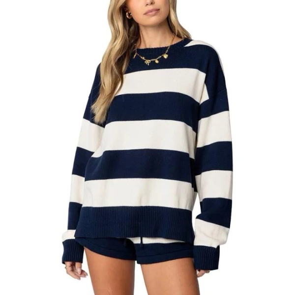 Edikted Women's Riley Oversized Striped Cotton Sweater