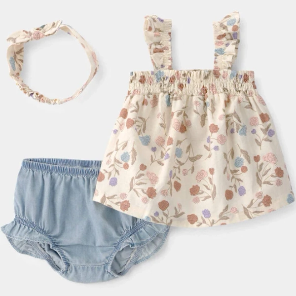 Carter's Baby Girl 3-Piece Floral Top, Diaper and Headband Set