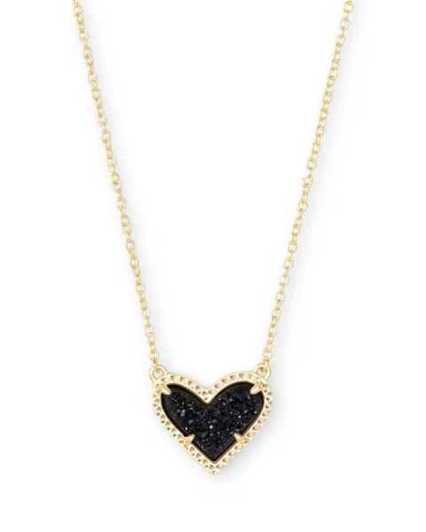 Ari Heart Gold Pendant Necklace in Black Drusy