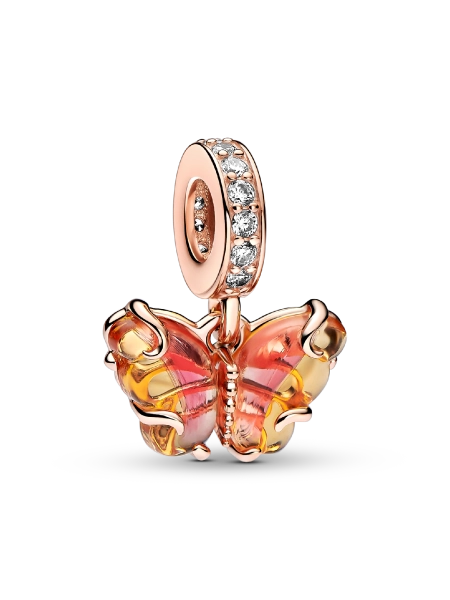 Pink & Yellow Murano Glass Butterfly Dangle Charm