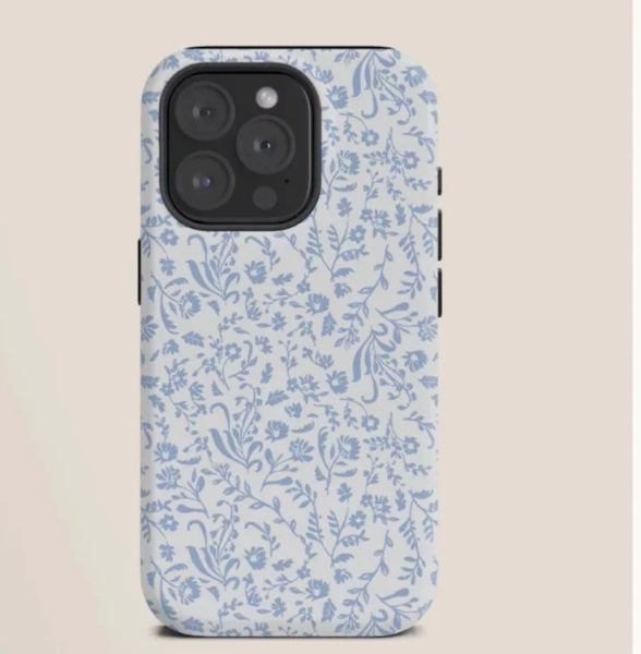 Ditsy Toile Floral Blue and White iPhone Case by Mieken Petra Designs | Society6