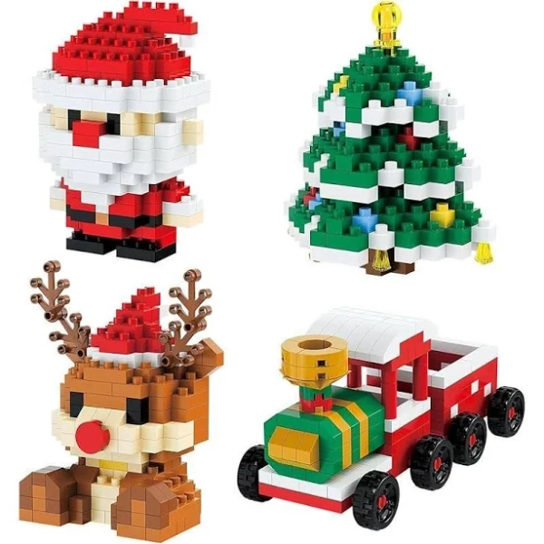 Santa Claus Set 4 Pack Christmas Stocking Stuffers Gifts For Kids, Santa Claus Design Building Blocks, 2025 New Christmas Building Blocks Theme