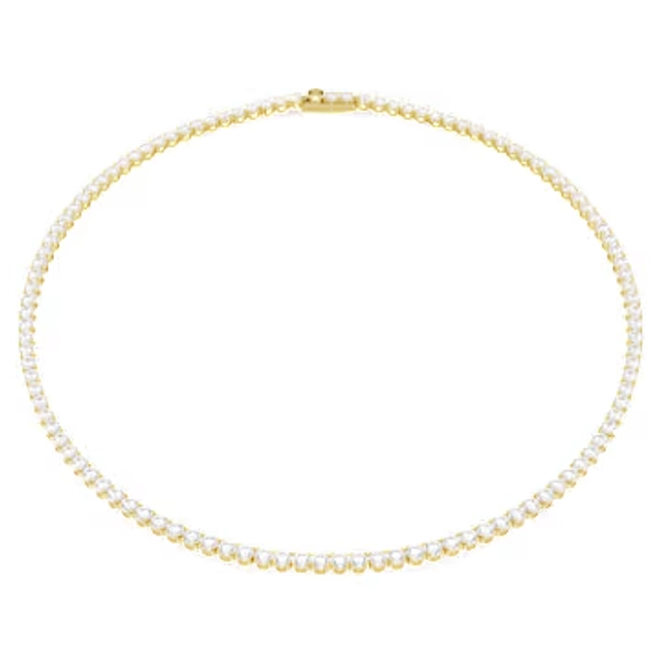 Matrix Tennis necklace, Round cut, White, 18K gold finish