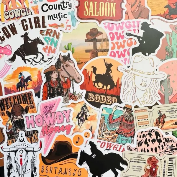 50 Cowgirl Stickers, Cowgirl Hat, Cowgirl Boots, Cool Gift Waterproof Sticker Pack Decals For Phone, Laptop, Water Bottle