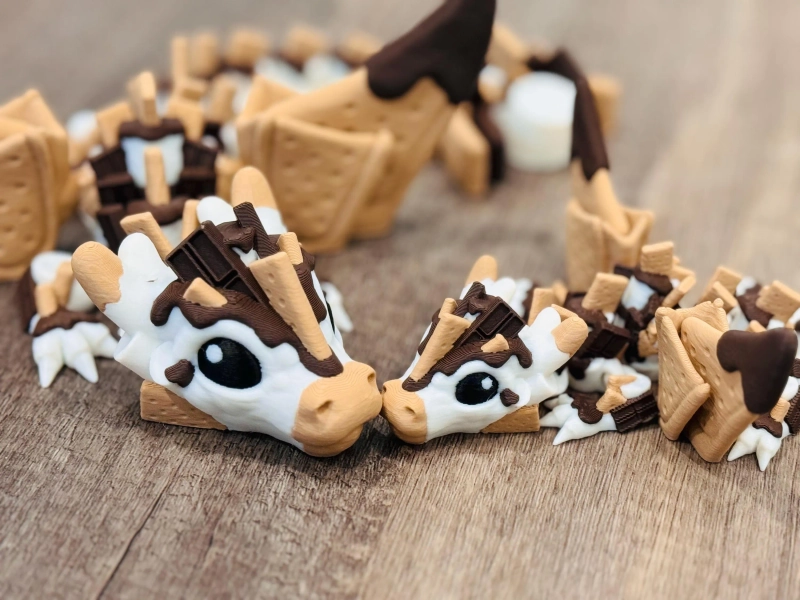 3d Printed S'mores Dragon - Marshmallow Dragon - Fidget - Cute Dragon - Girl Dragon - Food Dragon - Chocolate Dragon - Summer