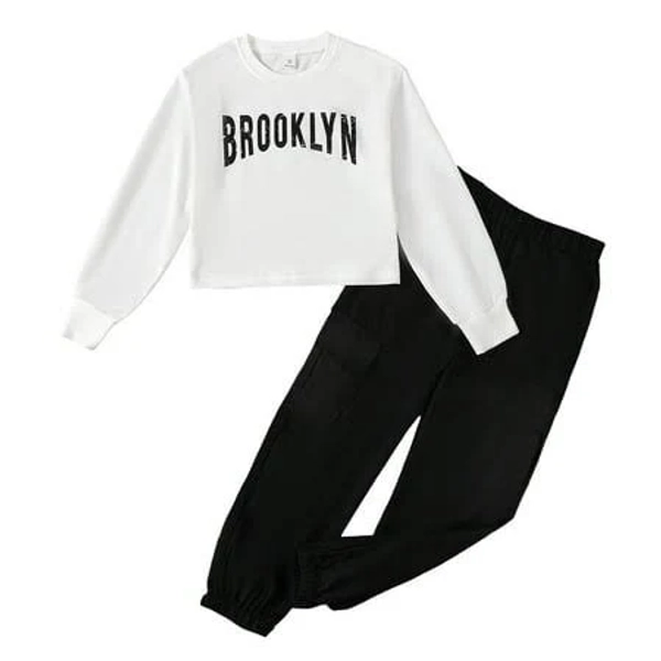 10y Big Girls Letter Print Long Sleeve Round Neckline Top Pants
