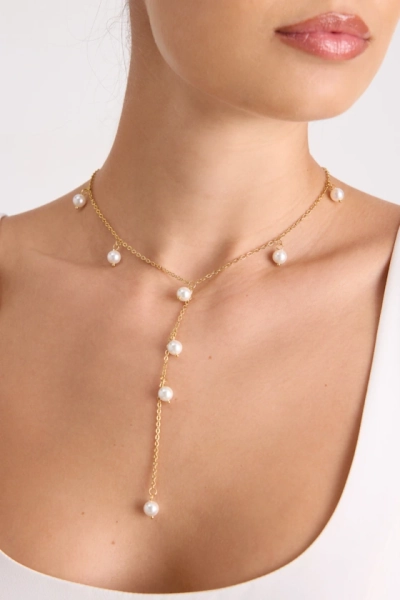 Raylene Gold Pearl Lariat Necklace