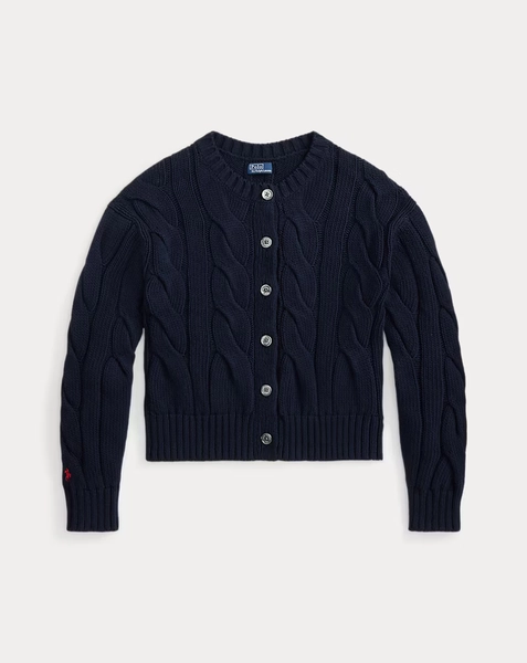 Cardigan torsadé en coton à col rond