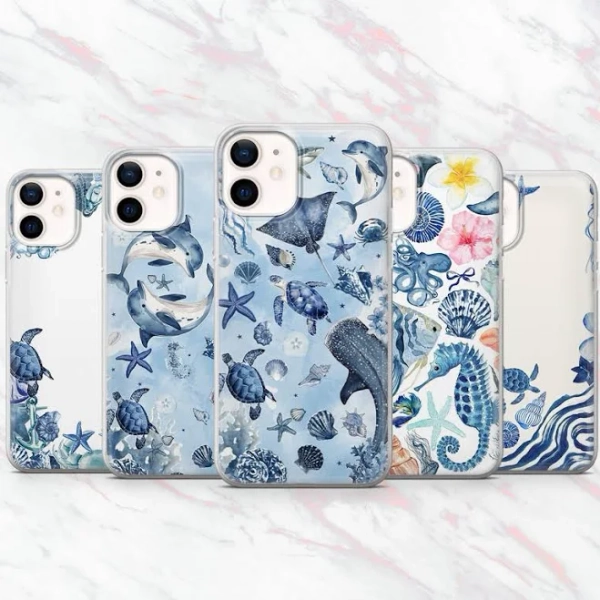 Sea Themed Phone Case Ocean Animals Aqua Cover for iPhone 16, 15, 14, 13, 12, 11 Samsung S25, S24, S23 Pixel 9Pro XL, 8A, 8Pro, 7A
