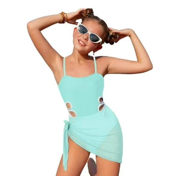 Girls' One Piece Swimsuit with Adjustable Straps and Cut Out