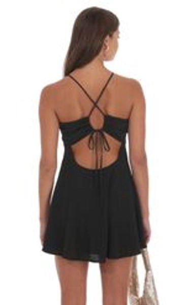 Shimmer Pinstripe Fit and Flare Dress in Black | LUCY IN THE SKY