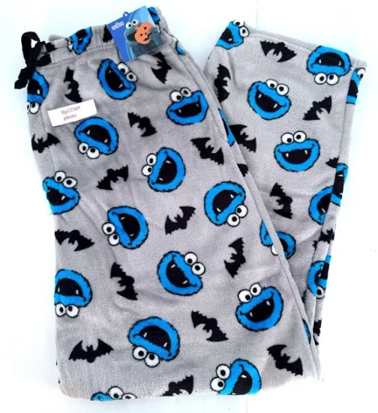 Cookie Monster & Halloween Bats Plush Fleece Lounge Pajama Pants