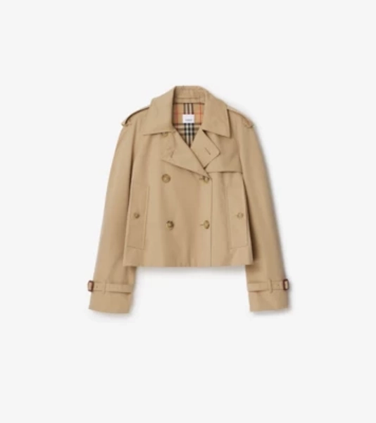 Cropped Gabardine Mayfair Trench Jacket in Honey beige - Women, Cotton | Burberry® Official