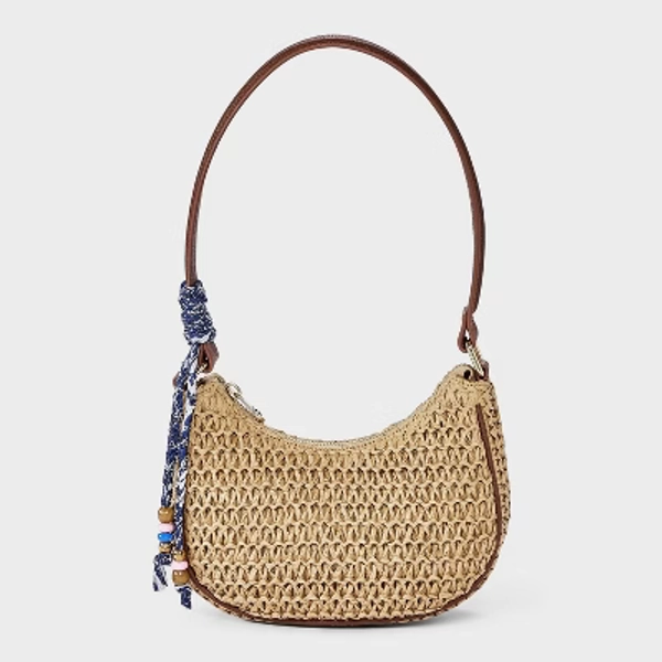 Straw Shoulder Bag with Charms - Universal Thread™ Tan