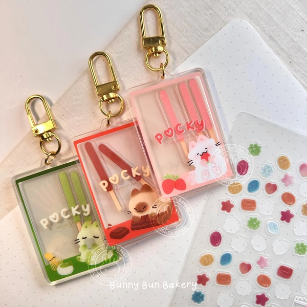 Pocky Snack Cat Acrylic Shaker Keychain | Japanese Kawaii
