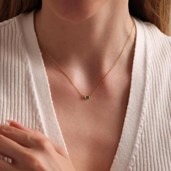 Dainty Personalized Baguette Birthstone Necklace, Birthstone Jewelry Gift, Gemstone Necklace, Christmas Gift for Her, Birthday Gift,Mom Gift