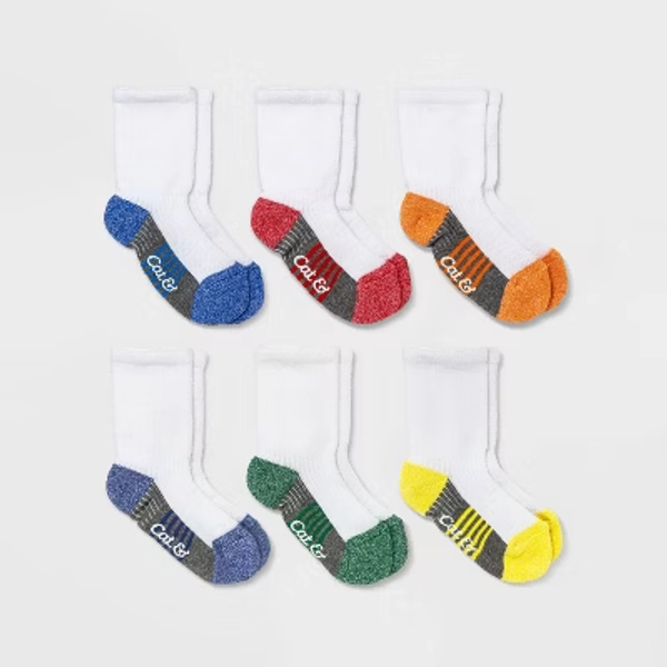 Baby Boys' 6pk Crew Socks - Cat & Jack™ 12-24M: Stripe Pattern, Midweight Knit, Flat Seams