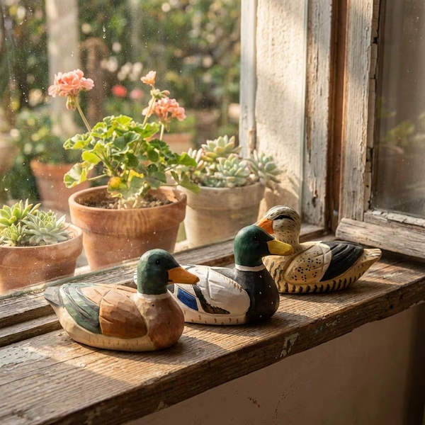 Hand Carved Wooden Duck Figurine, Rustic Farmhouse Wood Decor, Handmade Duck Sculpture, Cozy Woodland Home Accent, Nature Inspired Gift