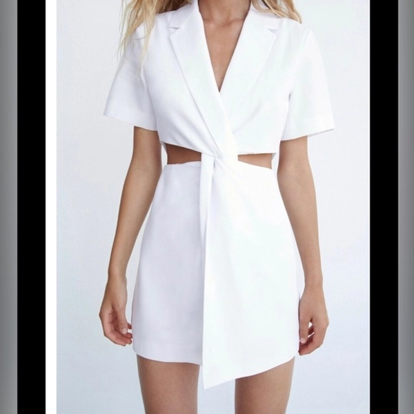 White mini Dress w/ zipper up the back and cutout on the sides