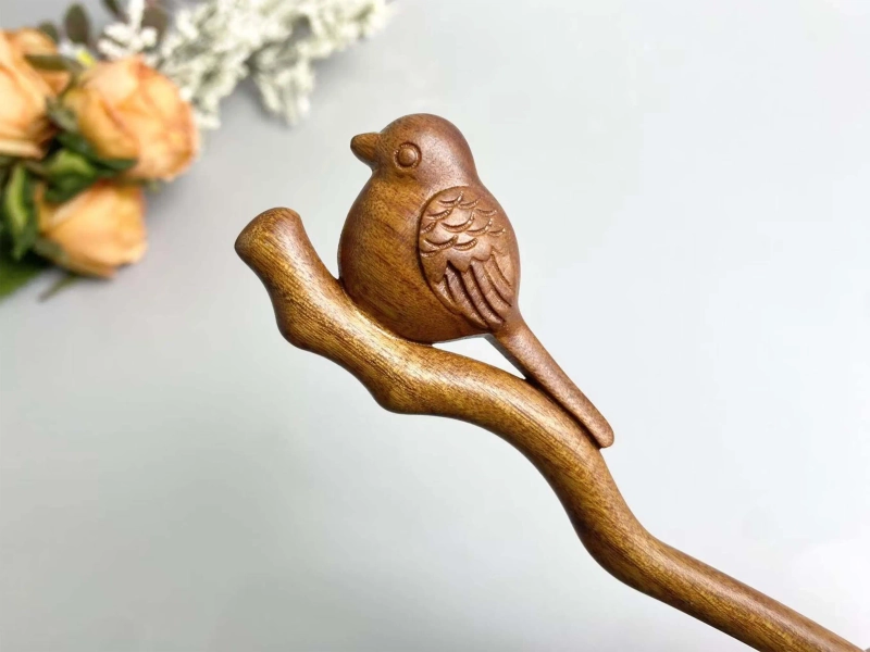 Wooden Bird Hair Stick, Hand Carved Bird Hair Fork, Cute Wooden Hairpin Birthday Gift, Miniature Bird Wooden Hair Accessories Gifts for Her