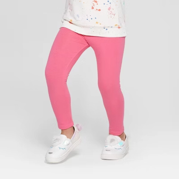 Toddler Girls' Solid Leggings - Cat & Jack™ Dark Pink 3T: Midweight Cotton-Spandex, Ankle Length, Elastic Waistband