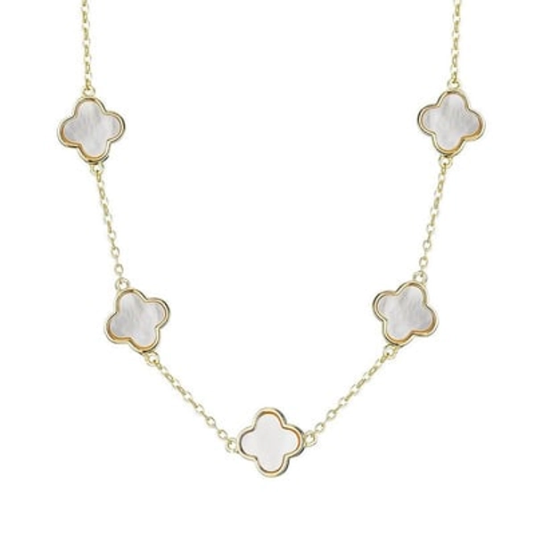 Adornia 14k Gold Plated Mother-of-Pearl Clover Station Necklace, Women's, Size: 16-20" ADJ, Gold Tone