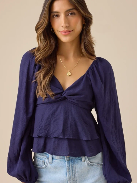 Tanya Twist-Knot Babydoll Top in Navy Blue | Altar'd State