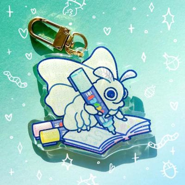 Marker Moth 2.5 Inch Glitter Acrylic Keychain Charm Cute Silk Moth Artist Posca Acrylic Marker Creative Insect