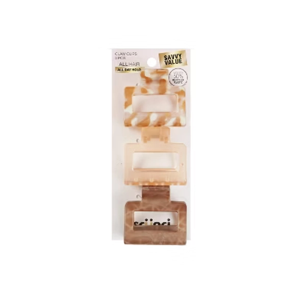 scünci Recycled Rectangle Claw Clips - Neutrals - All Hair - 3pcs