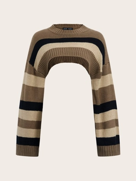 SHEIN ICON Stripe Pattern Drop Shoulder Super Crop Y2K Grunge Sweater Without Cami,Long Sleeve Tops In Fall/Winter