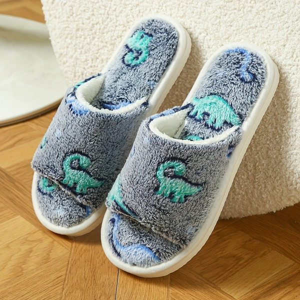 New Plush Slippers/Small Dinosaur Design/Casual Open-Toe Soft Floor Slippers for Couples/Comfortable EVA Sole And Fabric Insole/Suitable for All Seasons/Unisex Slippers for Men And Women