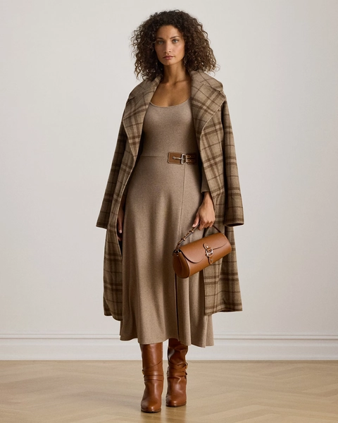 Buckle-Trim Rib-Knit Midi Dress