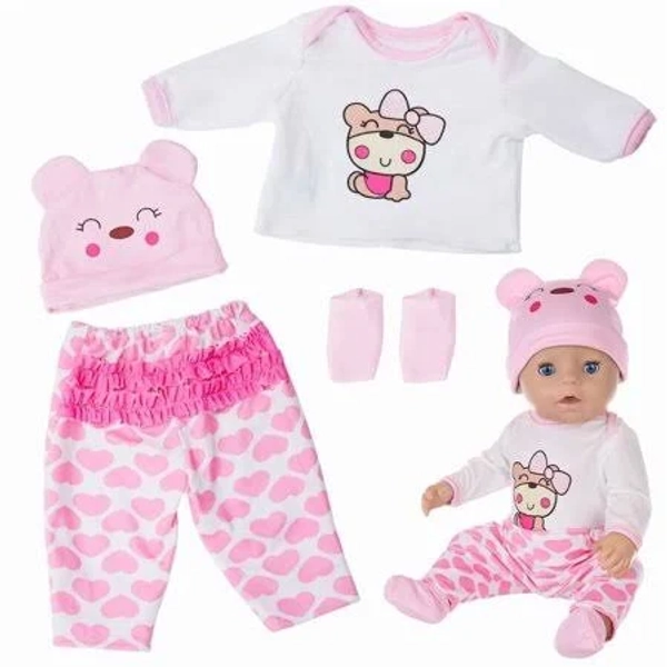 Babysbule 18 inch Reborn Baby Doll Clothes 4-Piece Deer & Bear Cotton Pajama Outfit Gift Set