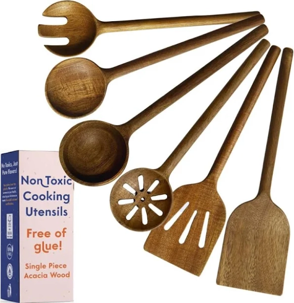 6-Piece Non-Toxic Glue-Free One-Piece Wooden Spoons