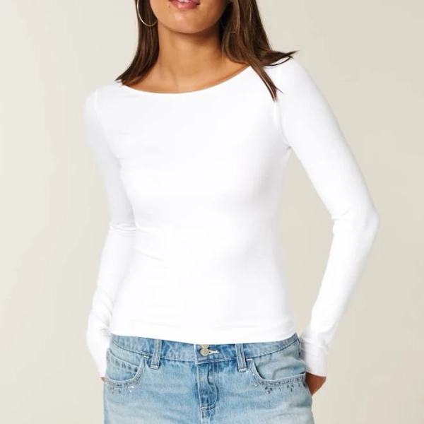 Hollister Women's Long-Sleeve Seamless Slash-Neck Top
