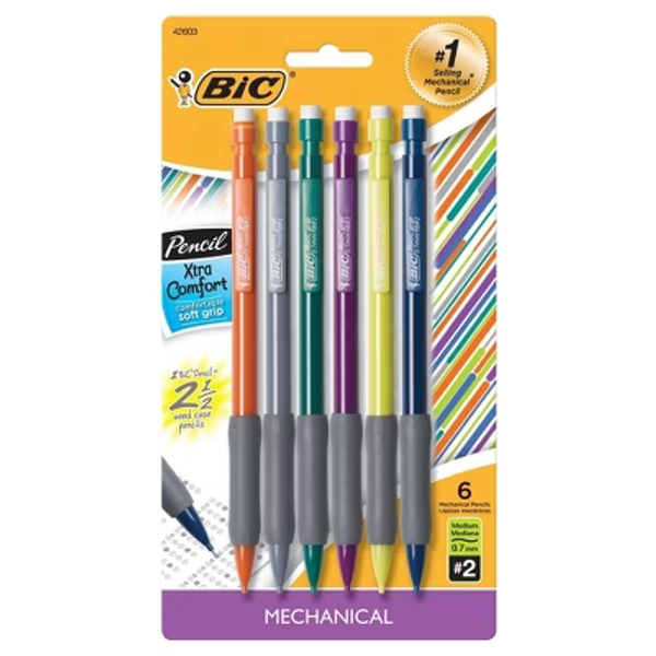 BIC 6pk Xtra Comfort 0.7mm Mechanical Pencils: Back to School Supplies for Students & Teachers